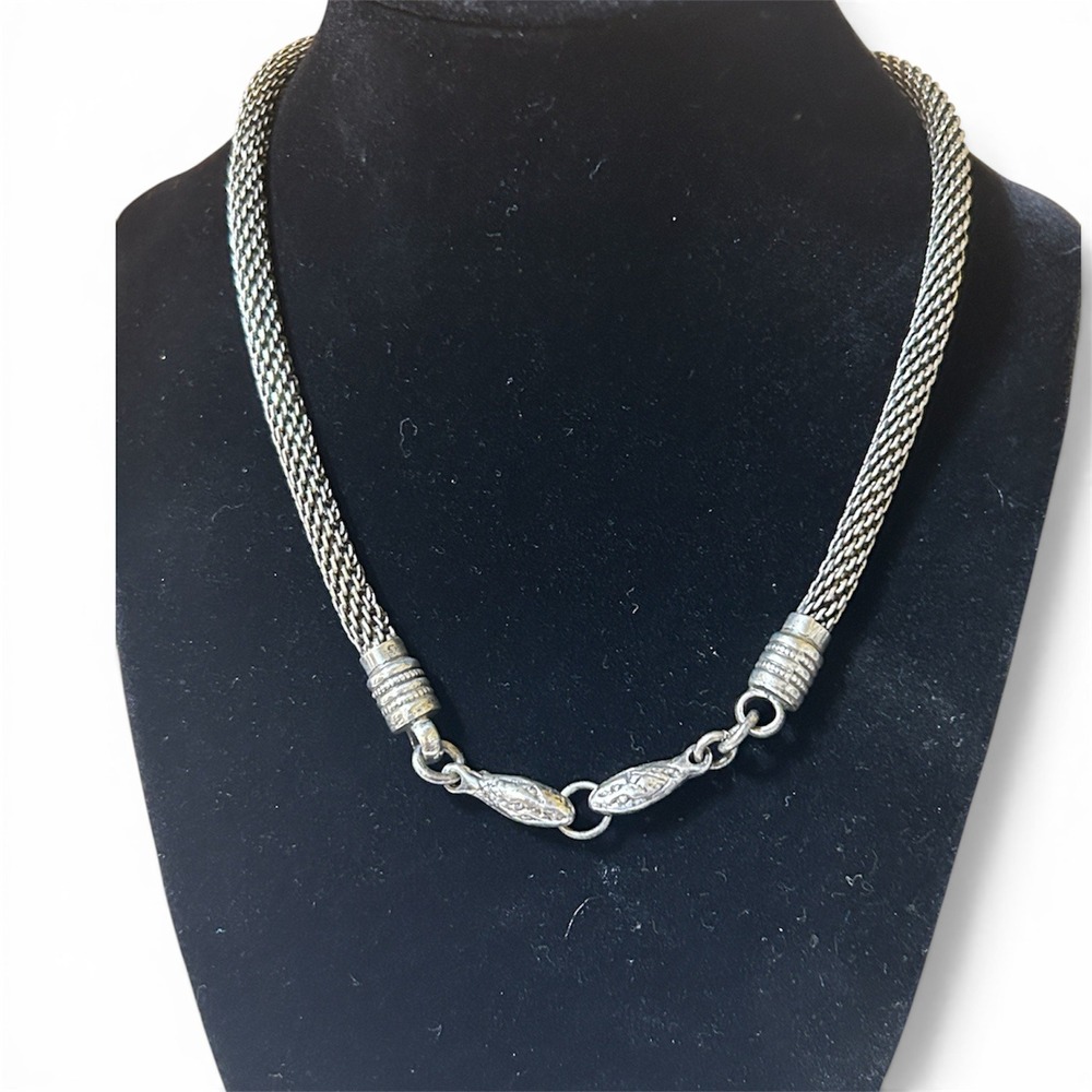 Artisan Sterling Silver Italian Mesh Chain Snake Clasp Necklace 17in 41.6g